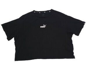 PUMA Women’s Black Cropped T-Shirt Size L - Taped Side Logo & Center Chest Logo
